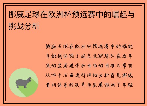 挪威足球在欧洲杯预选赛中的崛起与挑战分析